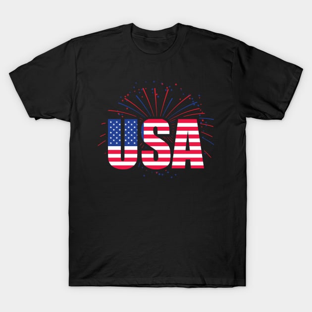 USA fireworks 4th of July Patriotic T-Shirt by Kaileymahoney